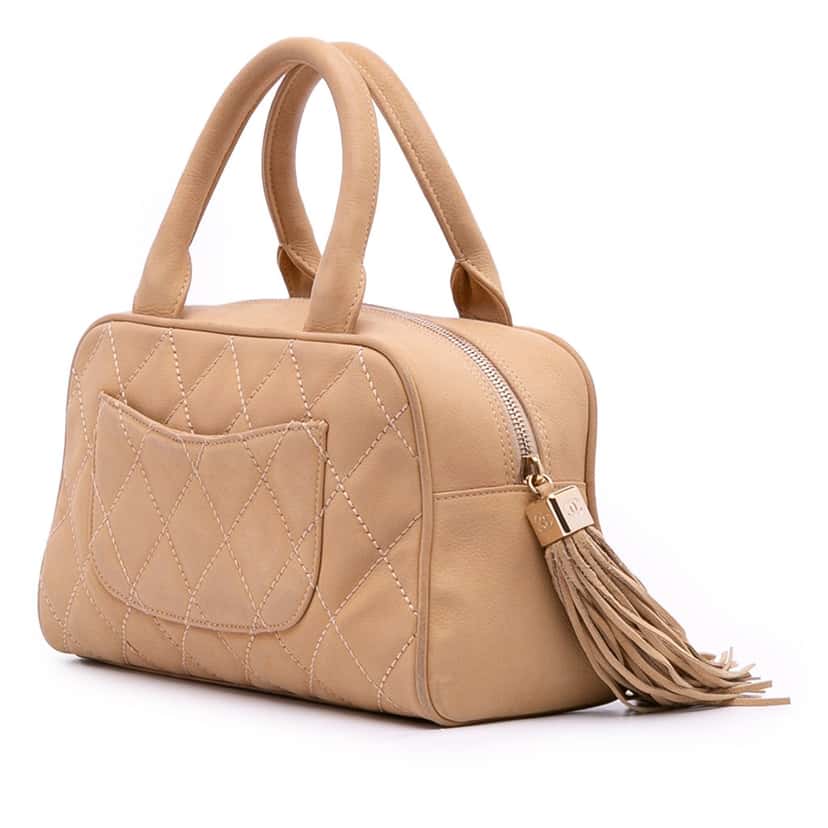 Chanel CC Quilted Caviar Bowling Bag Brown Leather Good condition - Back View