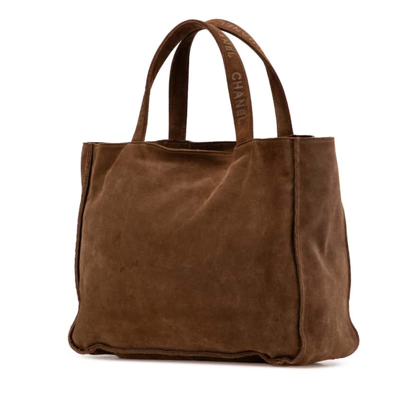 Chanel Suede Logo Strap Tote Brown Leather Good condition - Back View