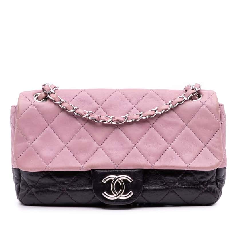 Chanel Medium Bicolor Lambskin and Calfskin CC Chain Flap Pink Leather Good condition - Front View