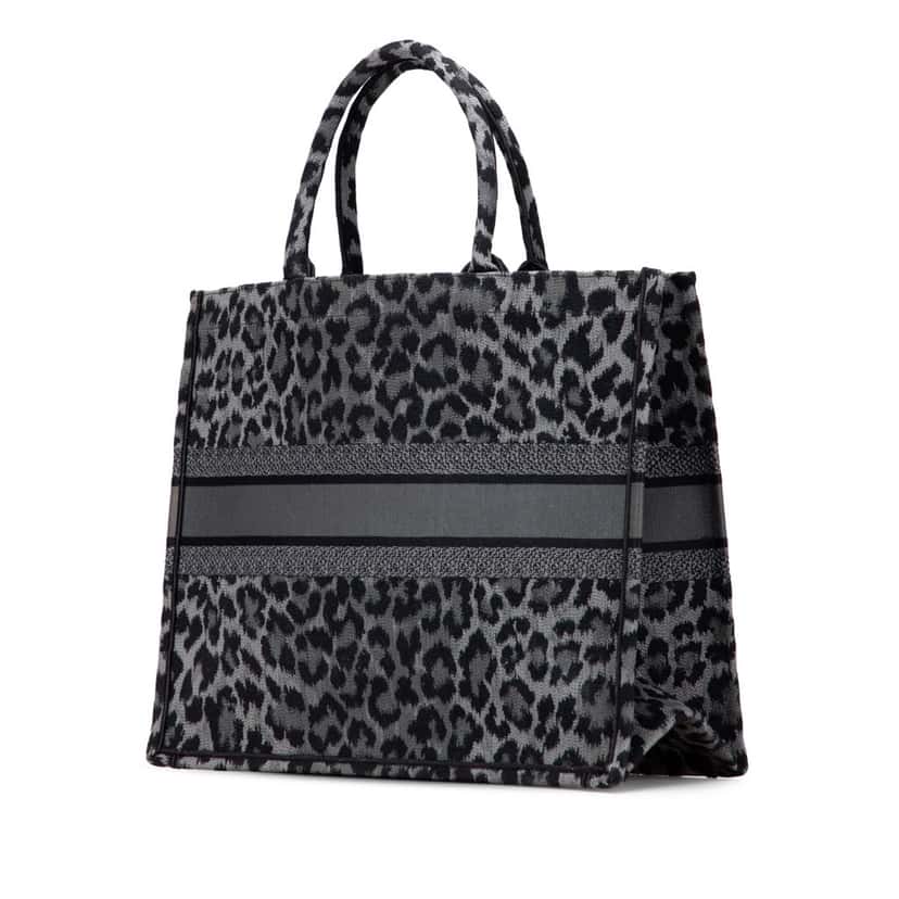 Dior Mizza Large Embroidered Canvas Leopard Book Tote Grey Canvas Good condition - Back View