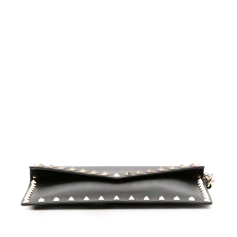 Valentino Calfskin Rockstud Envelope Flat Wristlet Clutch Black Leather Good condition - Inside View