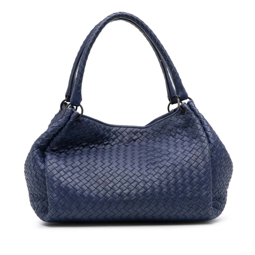 Bottega Veneta Nappa Intrecciato Parachute Tote Blue Leather Good condition - Front View