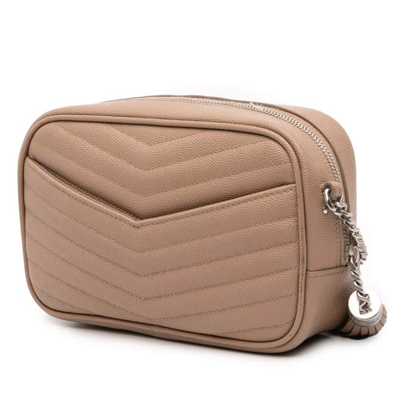 Saint Laurent Mini Grain de Poudre Monogram Lou Camera Bag Brown Leather Good condition - Back View