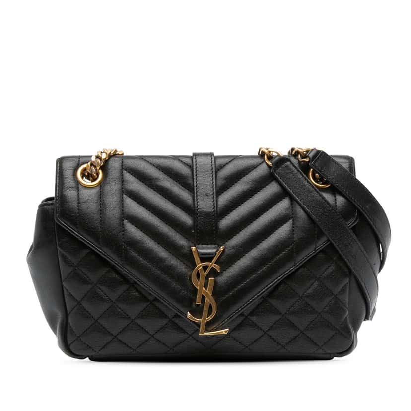 Saint Laurent Medium Sheepskin Triquilt Monogram College Bag Black Leather Good condition - Front View