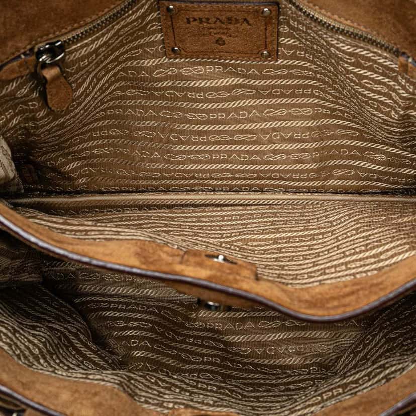 Prada Suede Fringe Satchel Brown Leather Good condition - Model View