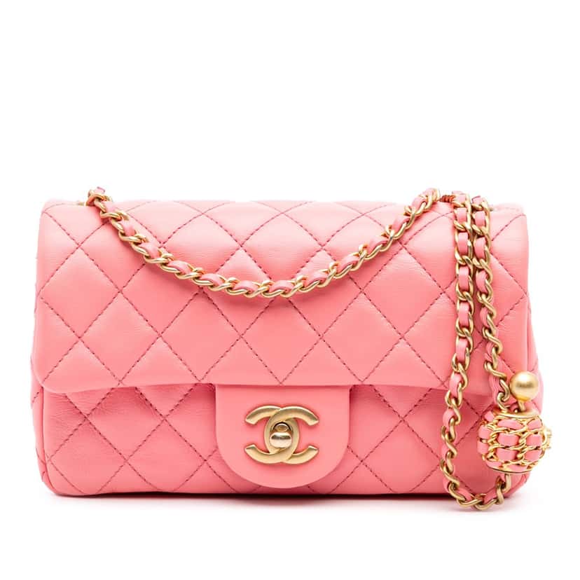 Chanel Mini Rectangular Classic Lambskin Pearl Crush Single Flap Pink Leather Good condition - Front View
