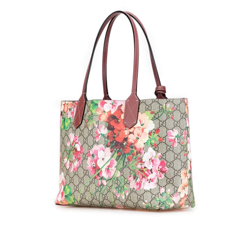Gucci Small GG Supreme Blooms Reversible Tote Brown Canvas Good condition - Back View