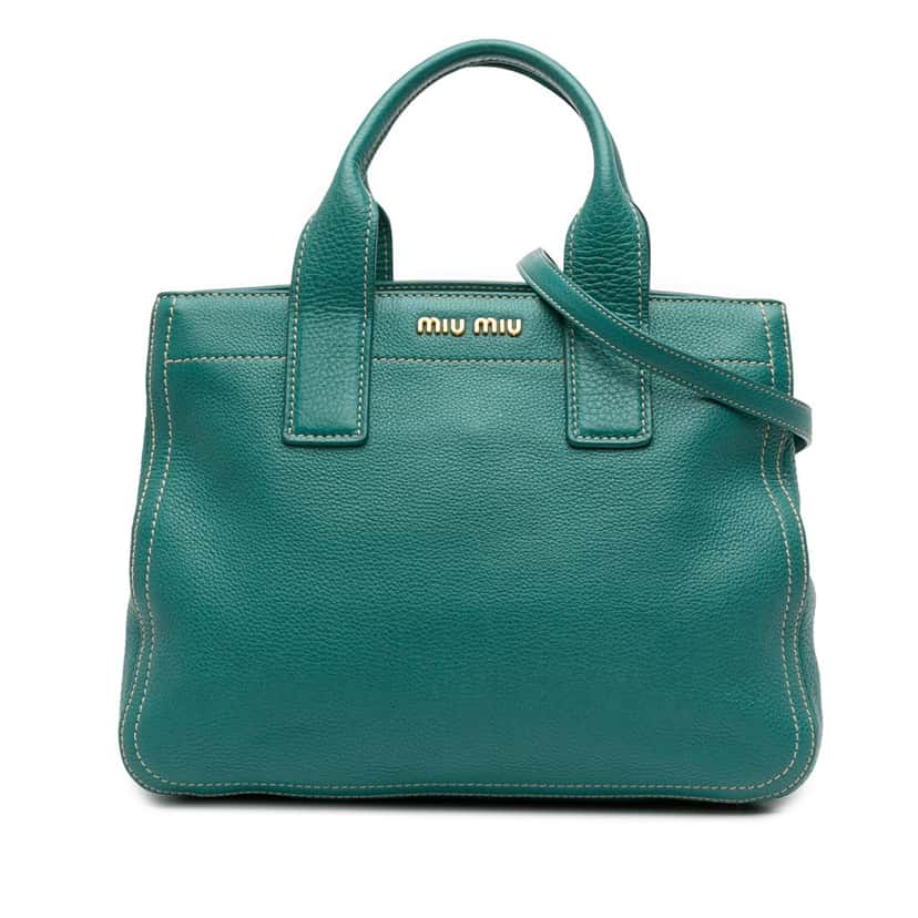 Miu Miu Vitello Caribou Satchel Blue Leather Good condition - Front View