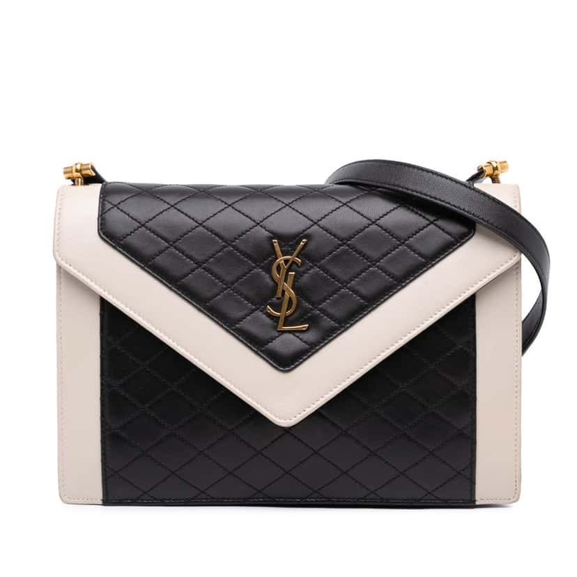Saint Laurent Bicolor Quilted Lambskin Gaby Crossbody Black Leather Good condition - Front View