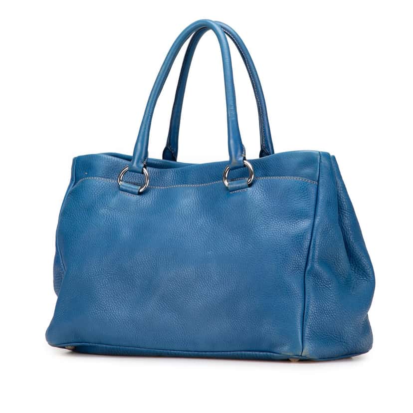 Prada Vitello Daino Open Convertible Tote Blue Leather Good condition - Back View