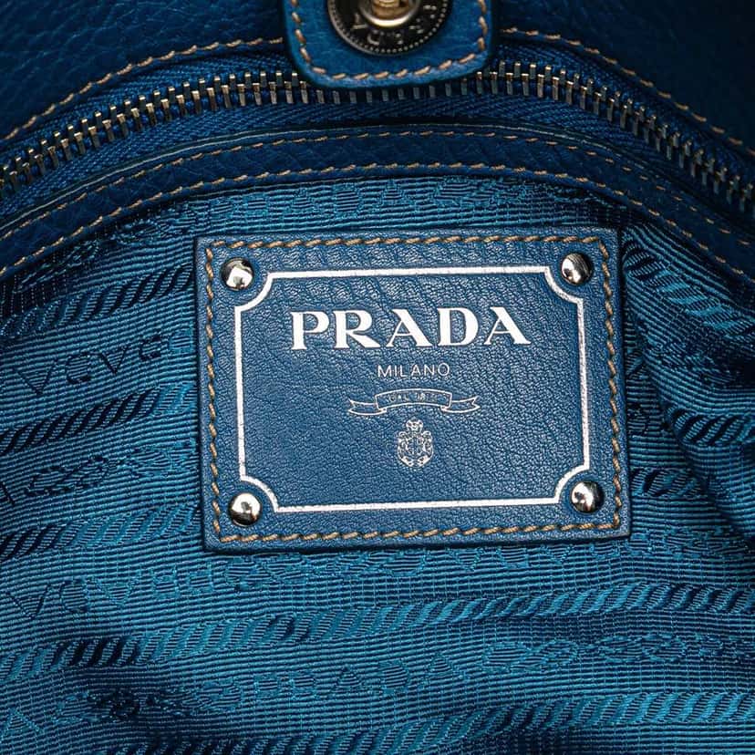 Prada Vitello Daino Open Convertible Tote Blue Leather Good condition - Box View