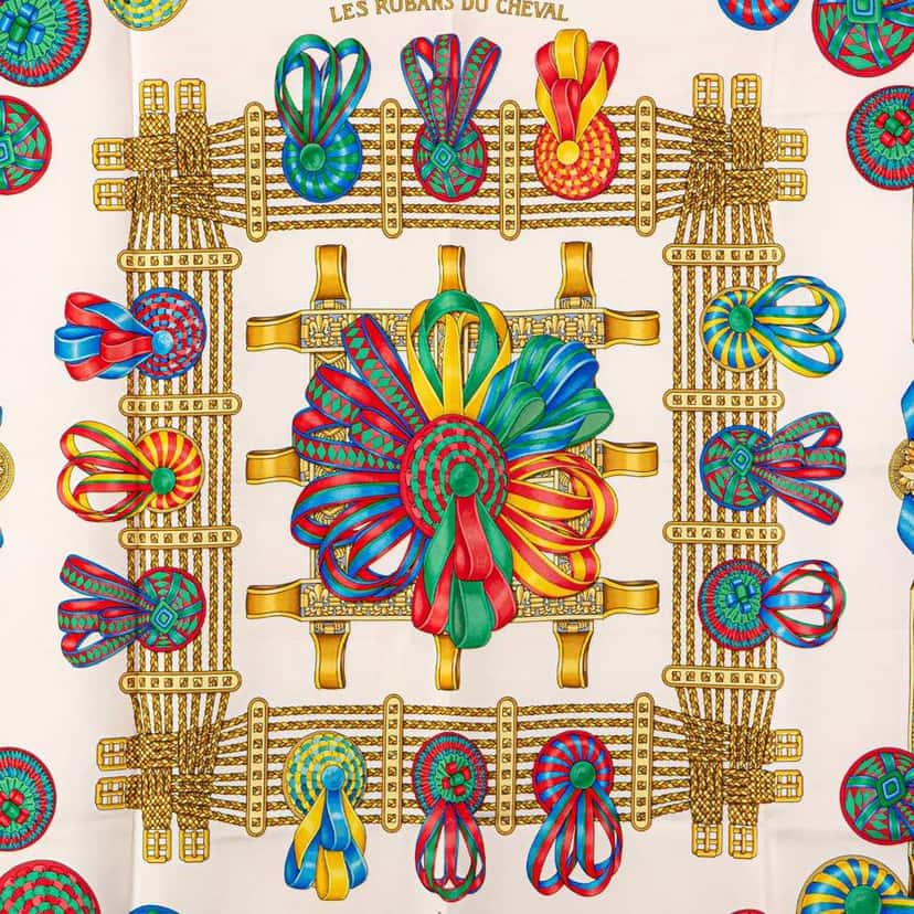 Hermès Les Rubans du Cheval Silk Scarf Pink Silk Good condition - Back View