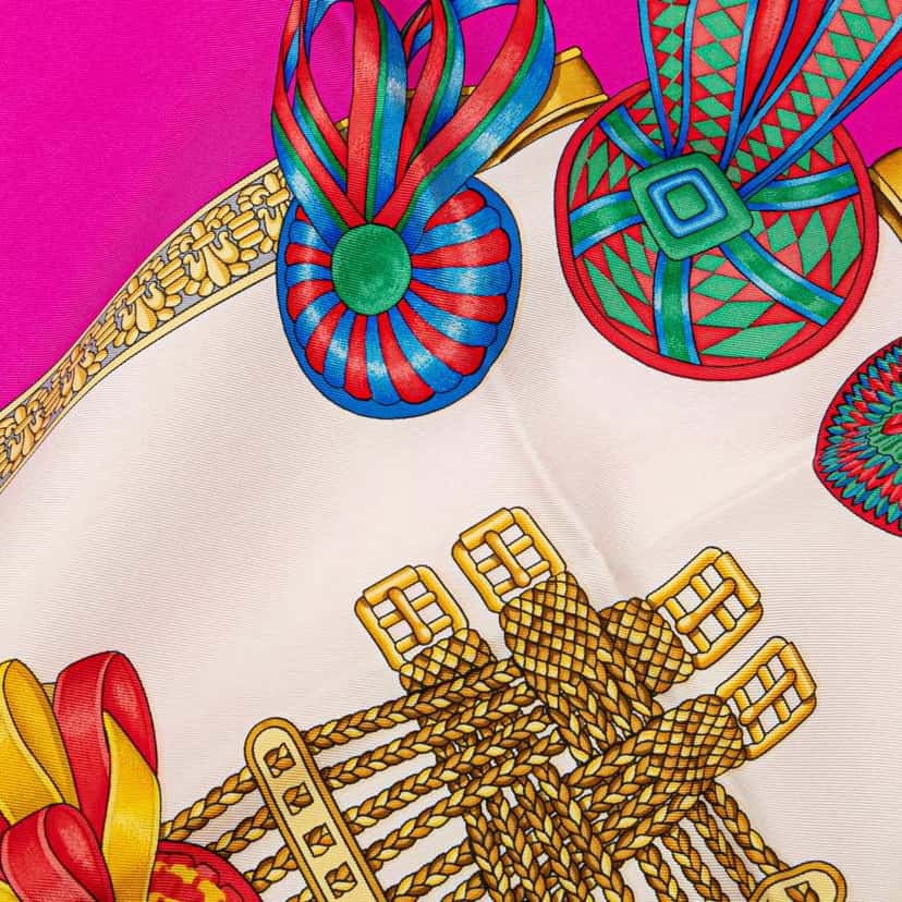 Hermès Les Rubans du Cheval Silk Scarf Pink Silk Good condition - Box View