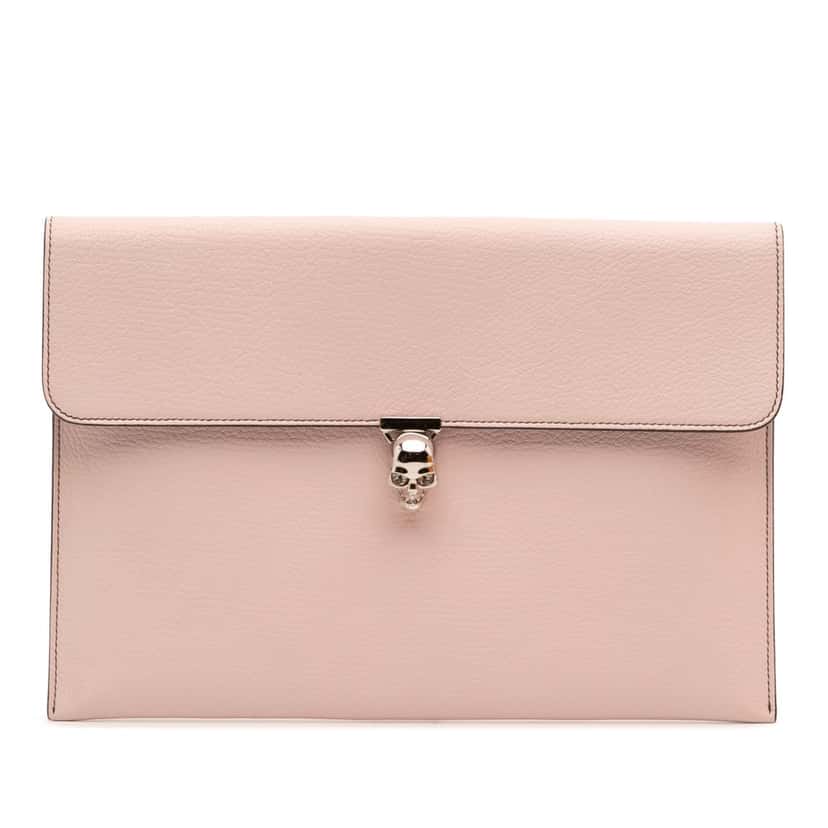 Alexander Mcqueen Leather Skull Clutch Pink Leather Good condition - Front View
