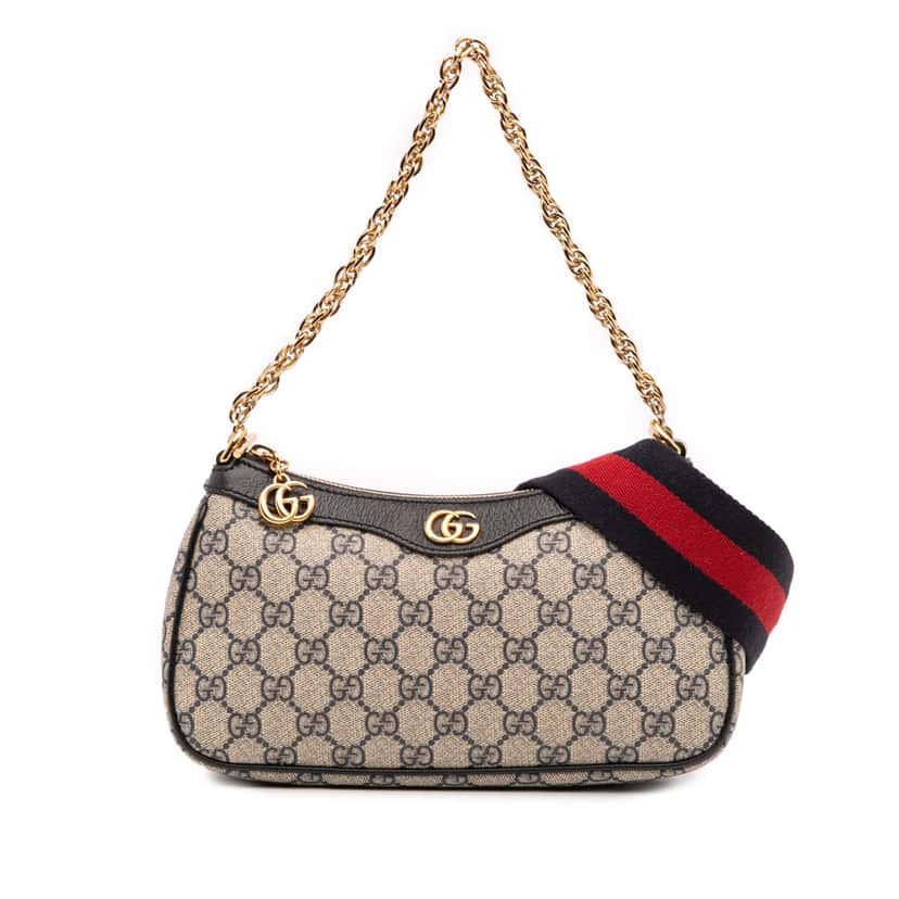 Gucci Small GG Supreme Ophidia Web Satchel Brown Canvas Good condition - Front View