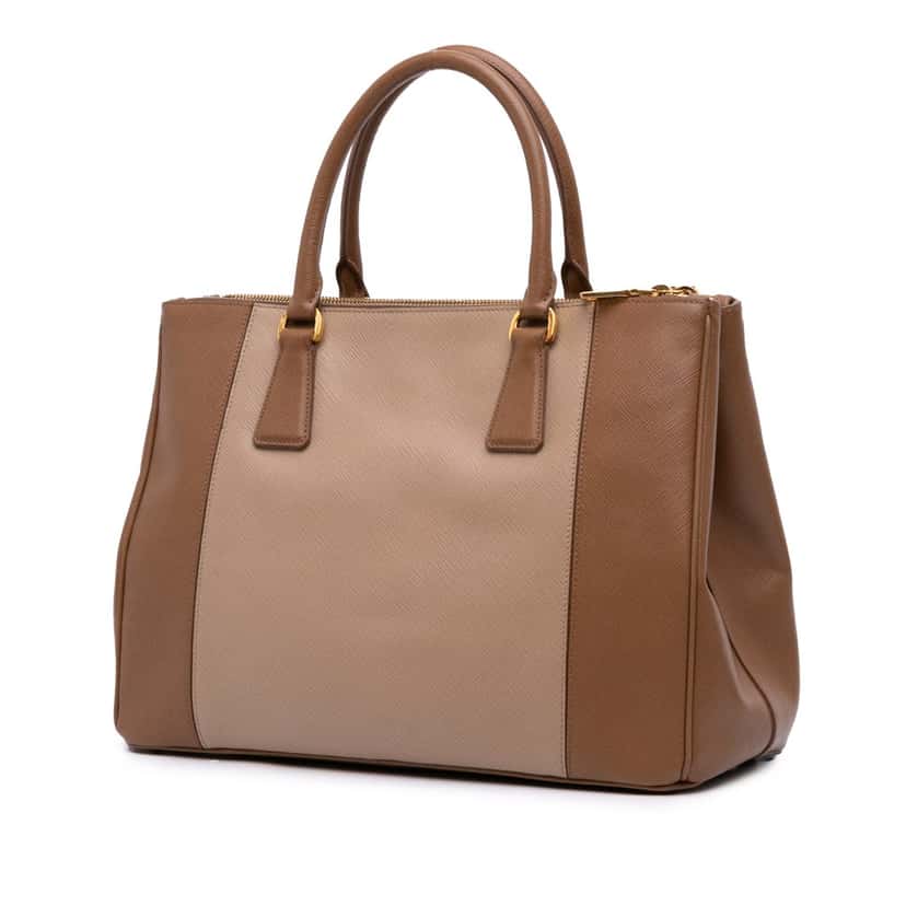 Prada Medium Bicolor Saffiano Lux Galleria Double Zip Satchel Brown Leather Fair condition - Back View