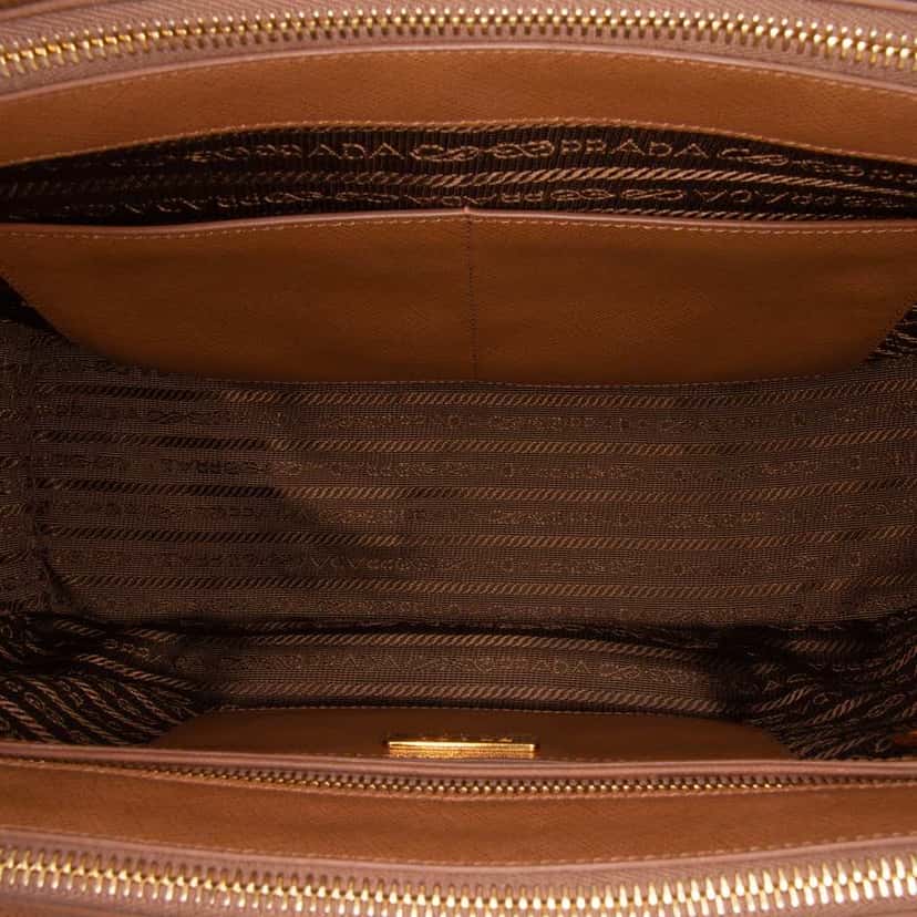 Prada Medium Bicolor Saffiano Lux Galleria Double Zip Satchel Brown Leather Fair condition - Model View
