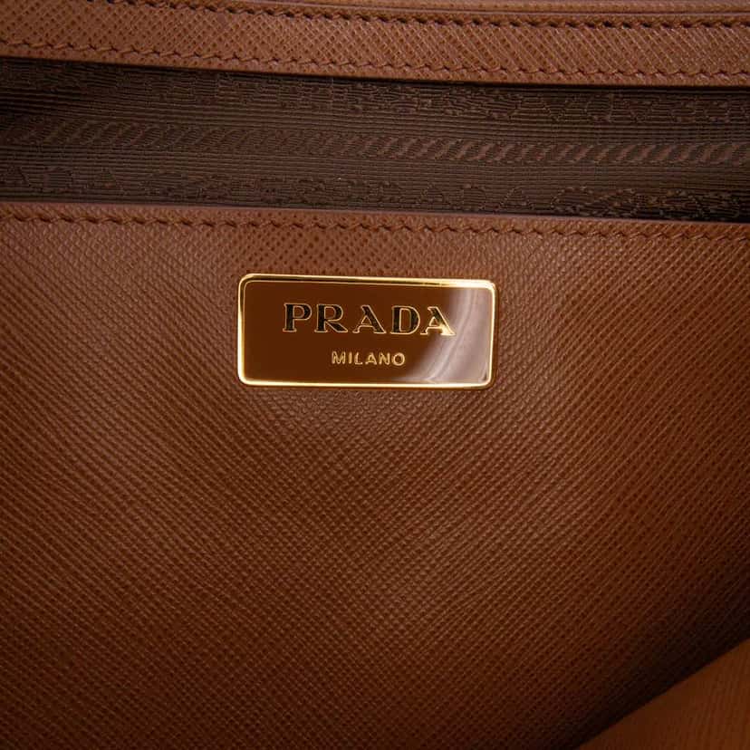 Prada Medium Bicolor Saffiano Lux Galleria Double Zip Satchel Brown Leather Fair condition - Box View