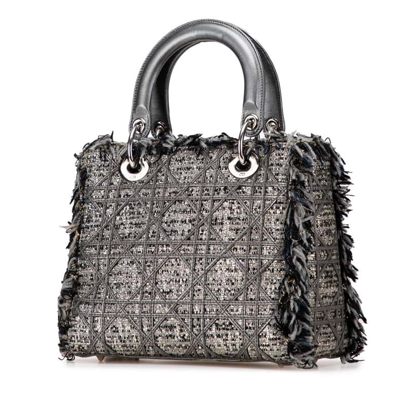 Dior Medium Tweed Cannage Fringe Lady Dior Grey Tweed Good condition - Back View