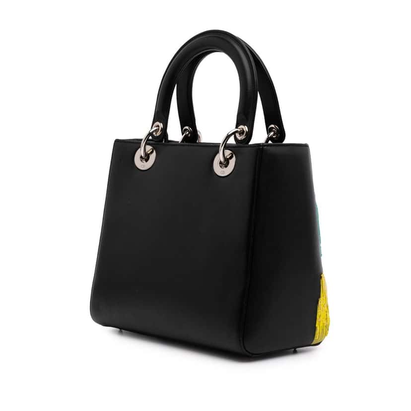 Dior Medium Calfskin Sequin Art Lady Dior Black Leather Good condition - Back View