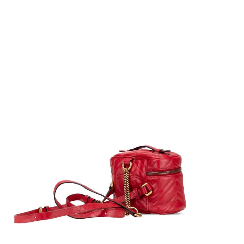 Gucci Mini GG Marmont Matelasse Leather Round Backpack Red Leather Good condition - Back View