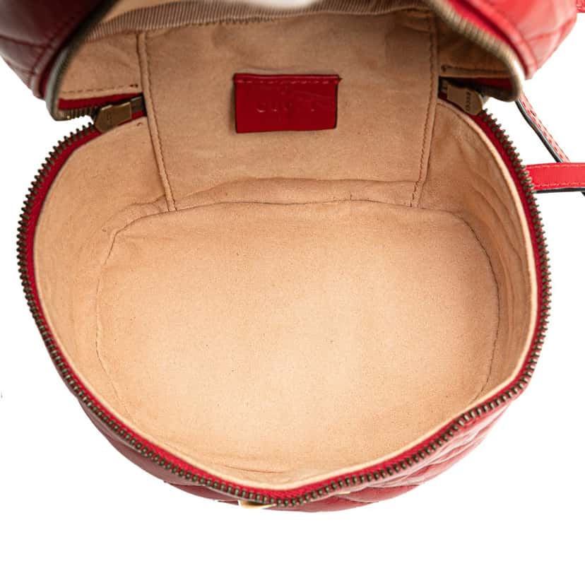 Gucci Mini GG Marmont Matelasse Leather Round Backpack Red Leather Good condition - Model View