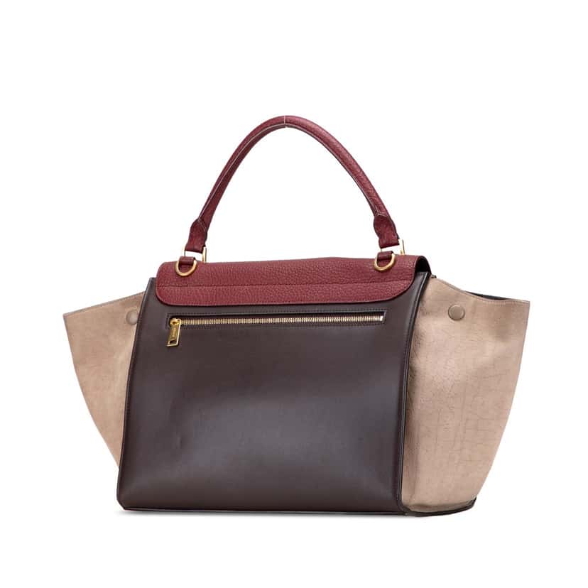 Celine Medium Tricolor Leather Trapeze Satchel Brown Leather Good condition - Back View
