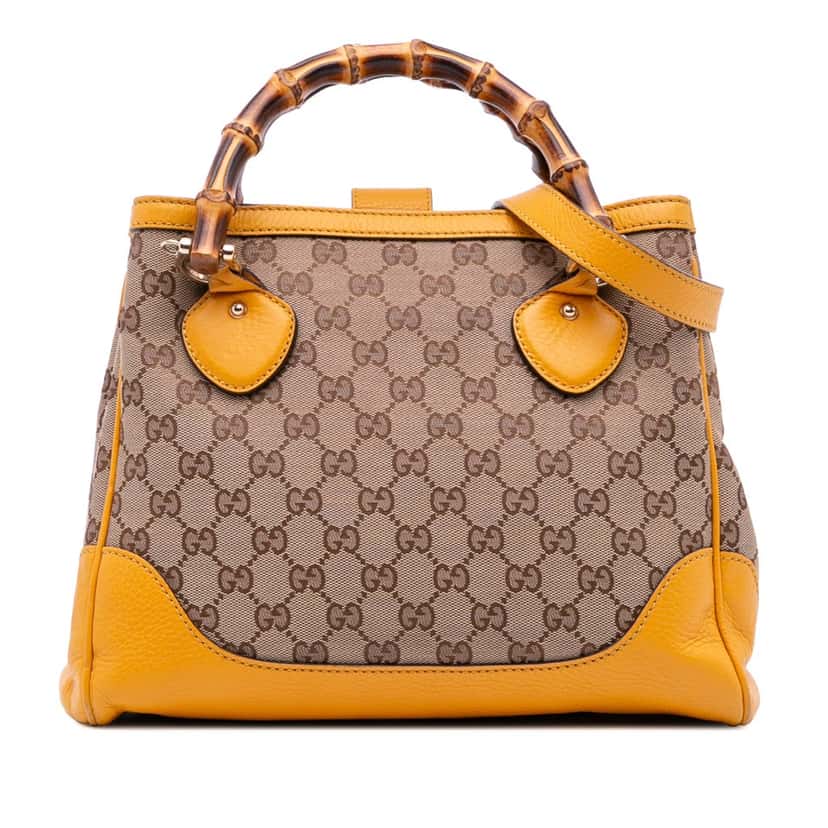 Gucci Small GG Canvas Diana Bamboo Top Handle Tote Brown Canvas Fair condition - Front View