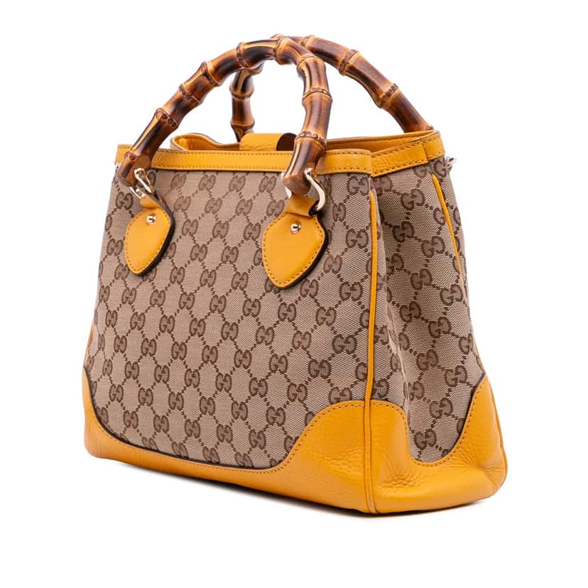 Gucci Small GG Canvas Diana Bamboo Top Handle Tote Brown Canvas Fair condition - Back View