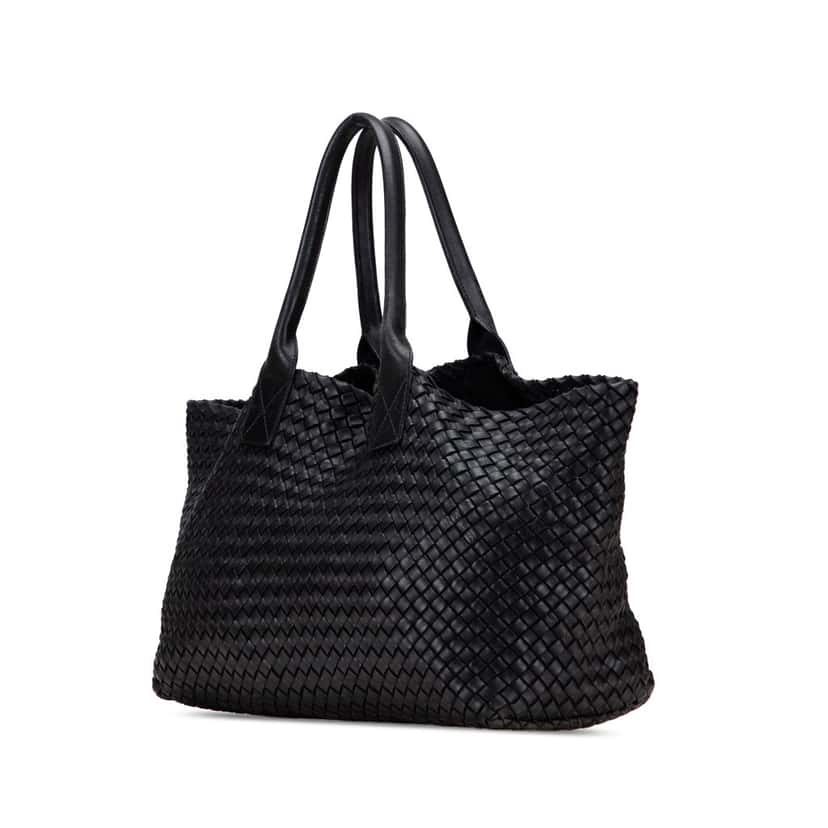 Bottega Veneta Medium Lambskin Intreccio Cabat Tote Black Leather Good condition - Back View