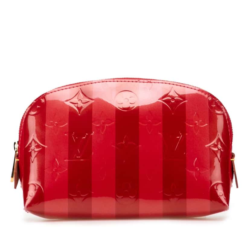 Louis Vuitton Monogram Vernis Rayures Cosmetic Pouch Red Leather Good condition - Front View