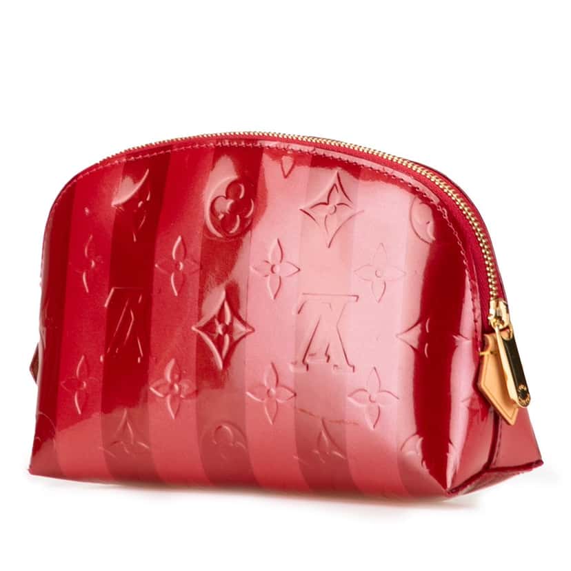 Louis Vuitton Monogram Vernis Rayures Cosmetic Pouch Red Leather Good condition - Back View