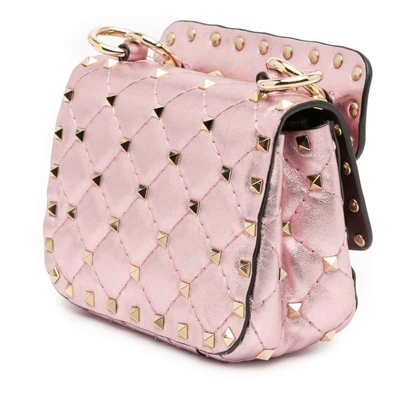 Valentino Micro Metallic Nappa Rockstud Spike Satchel Pink Leather Good condition - Back View