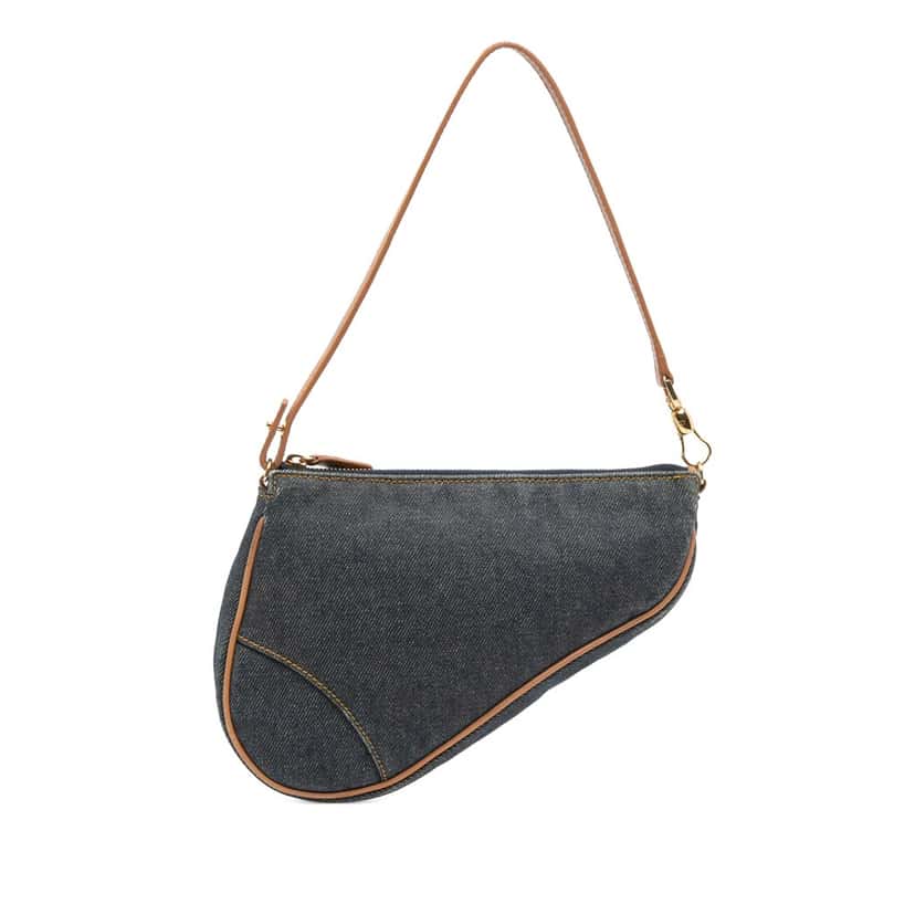 Dior Mini Denim Saddle Pochette Blue Denim Good condition - Front View