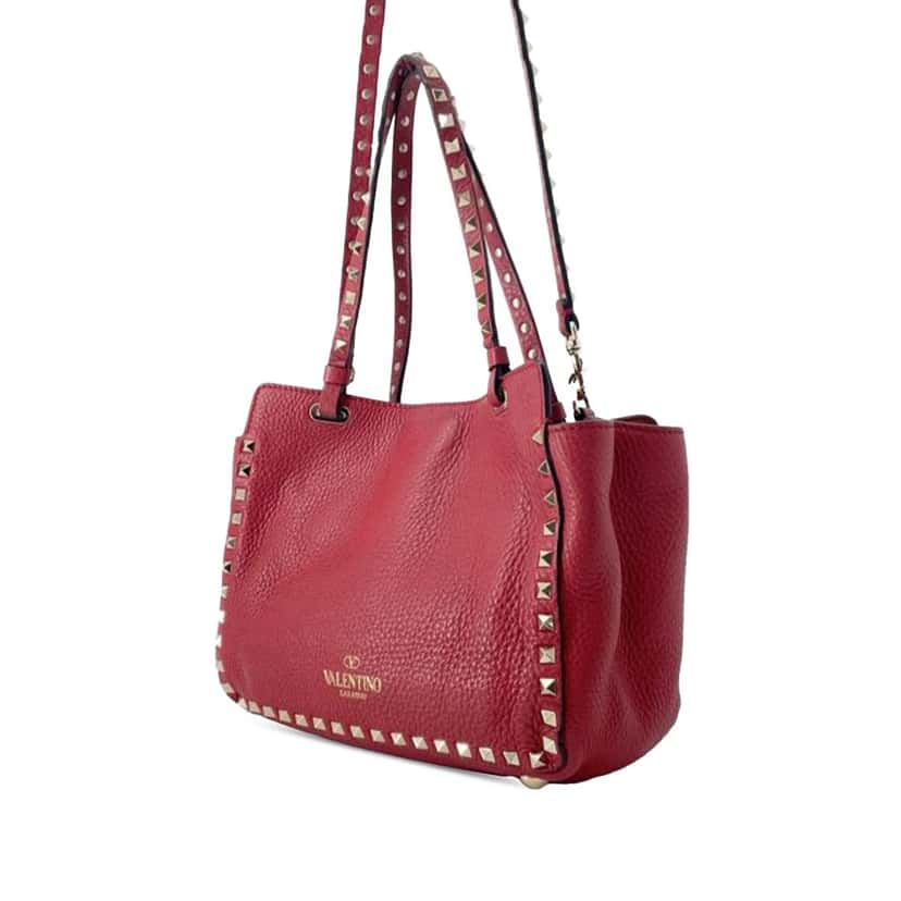 Valentino Small Leather Rockstud Trapeze Satchel Red Leather Good condition - Back View