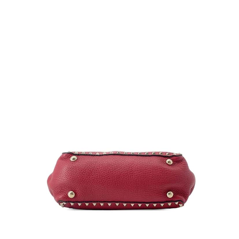 Valentino Small Leather Rockstud Trapeze Satchel Red Leather Good condition - Inside View