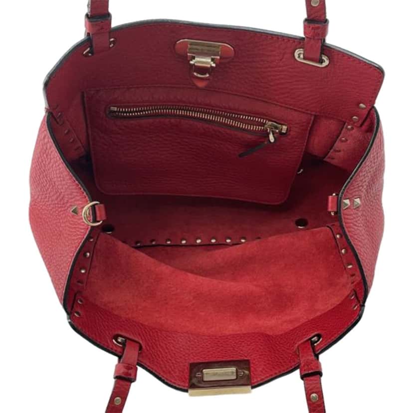 Valentino Small Leather Rockstud Trapeze Satchel Red Leather Good condition - Model View