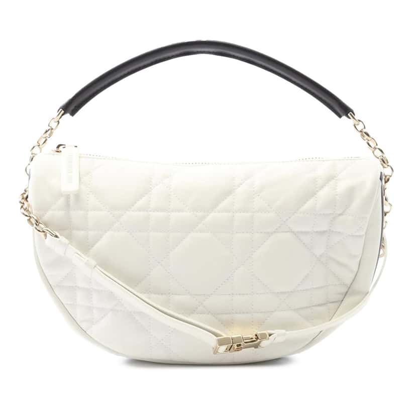 Dior Medium Lambskin Cannage Dior Vibe Hobo White Leather Good condition - Front View