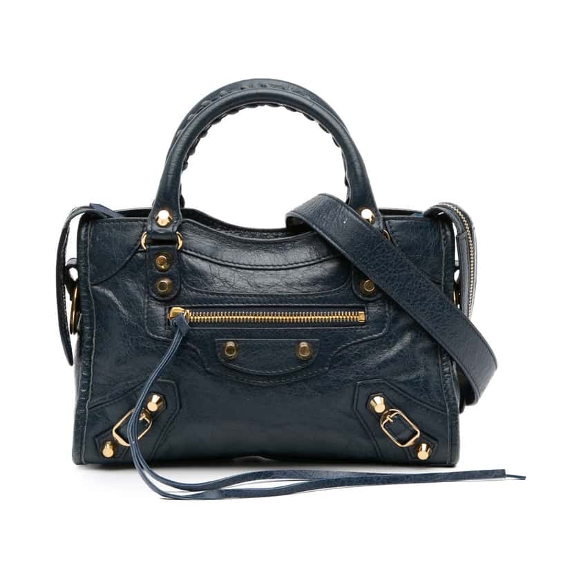 Balenciaga Mini Lambskin Motocross Classic City Satchel Blue Leather Good condition - Front View