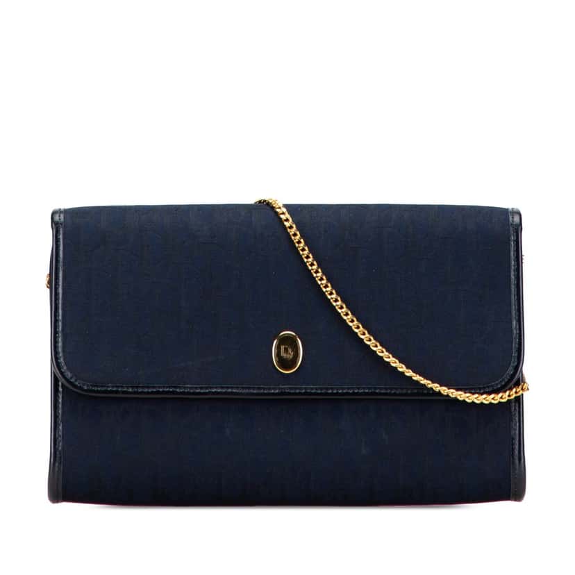 Dior Oblique Canvas Chain Crossbody Blue Canvas Good condition - Front View