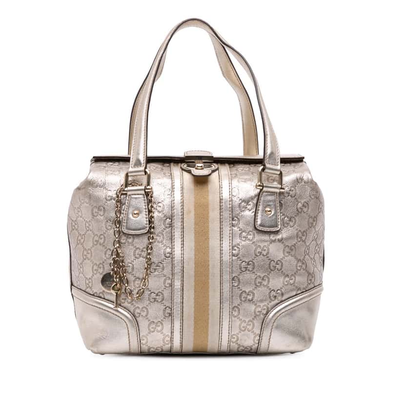 Gucci Metallic Guccissima Web Treasure Handbag Silver Leather Fair condition - Front View