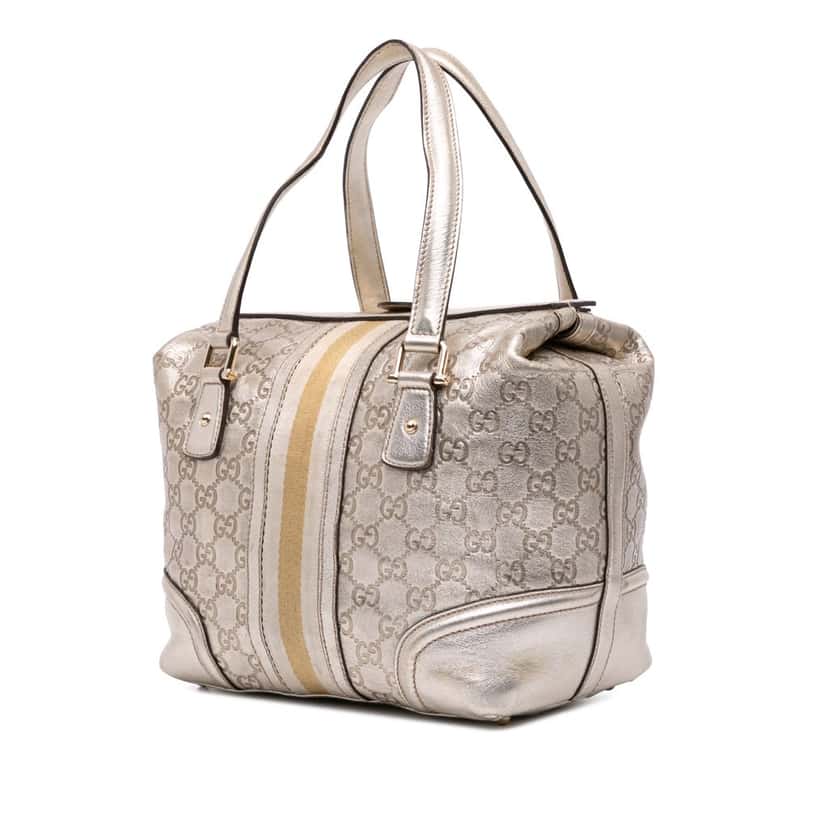 Gucci Metallic Guccissima Web Treasure Handbag Silver Leather Fair condition - Back View