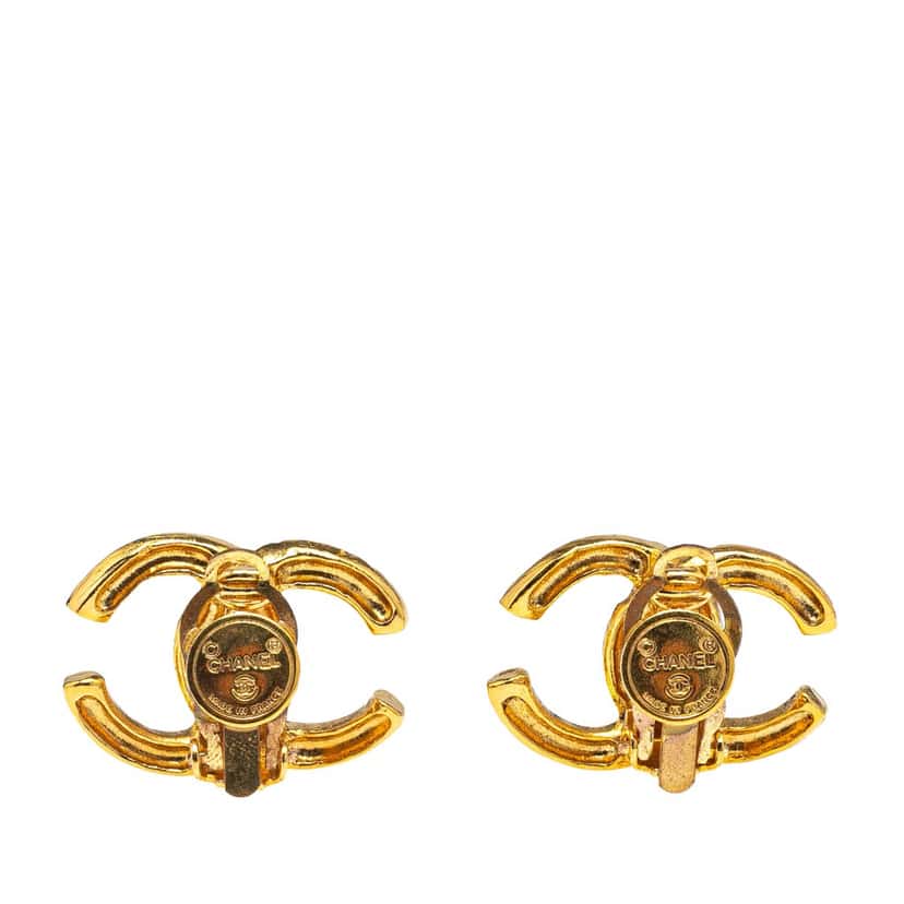 Chanel Gold Plated CC Clip On Earrings Gold Metal Good condition - Back View