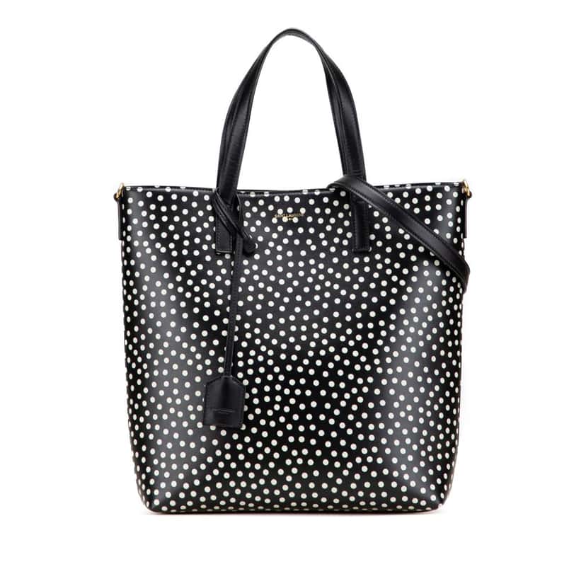 Saint Laurent Toy Calfskin Polka Dot North South Shopping Tote Black Leather Good condition - Front View