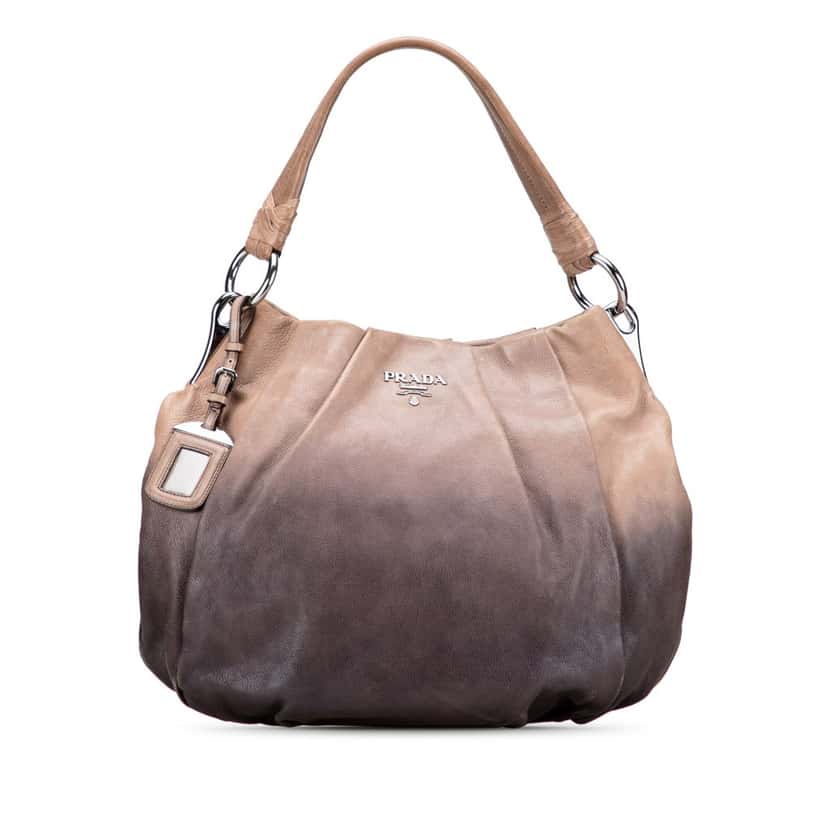 Prada Glace Calf Ombre Pleated Hobo Brown Leather Good condition - Front View