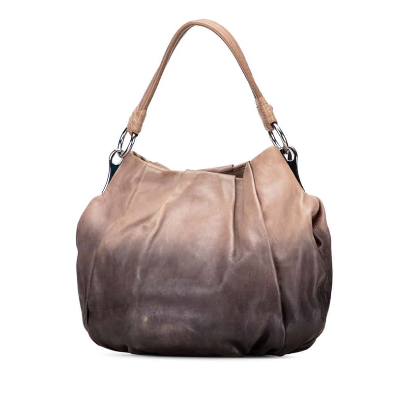 Prada Glace Calf Ombre Pleated Hobo Brown Leather Good condition - Back View