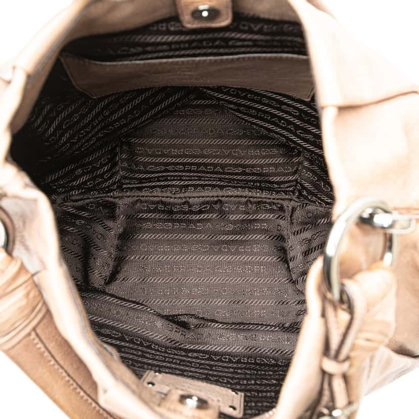 Prada Glace Calf Ombre Pleated Hobo Brown Leather Good condition - Model View