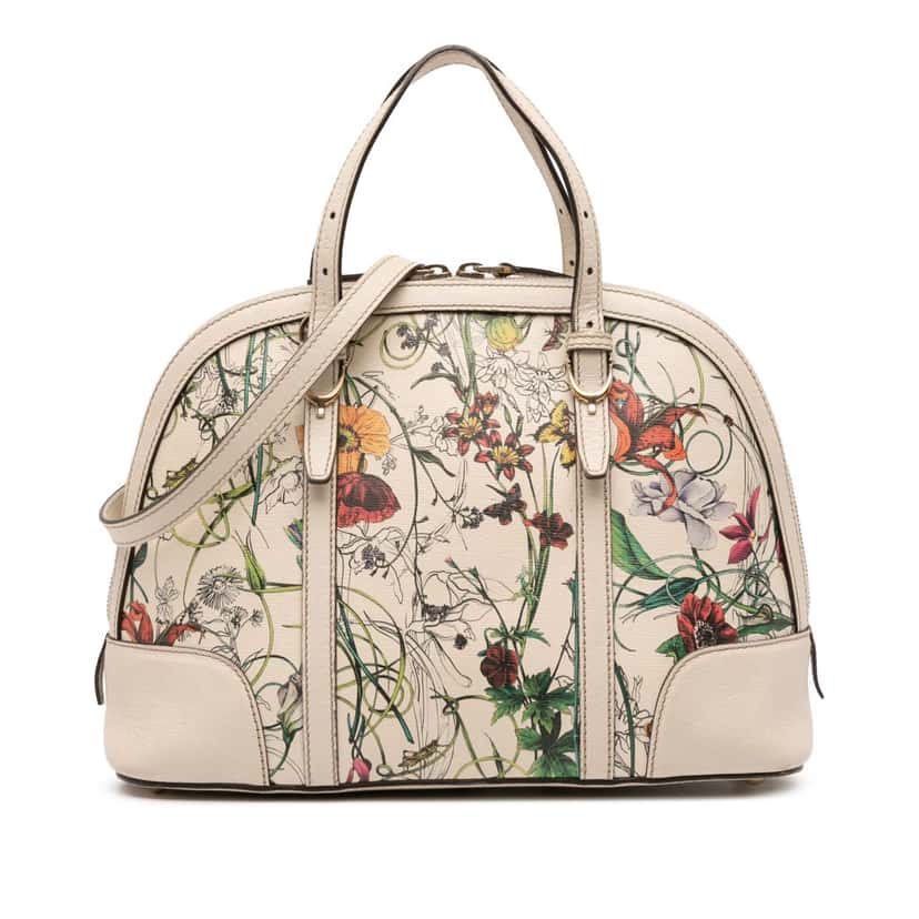 Gucci Small Leather Flora Nice Dome Satchel White Leather Good condition - Front View