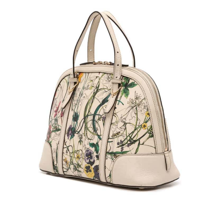 Gucci Small Leather Flora Nice Dome Satchel White Leather Good condition - Back View