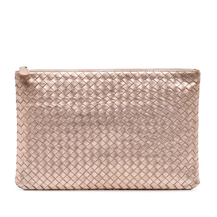 Bottega Veneta Nappa Intrecciato Clutch Gold Leather Good condition - Front View